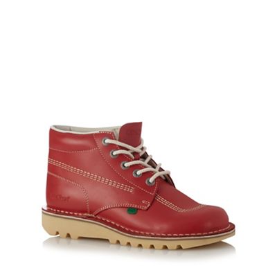 Red leather contract stitch chukka boot